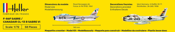 HELLER 80277 F-86F SABRE / CANADAIR CL-13 B SABRE VI - 1:72