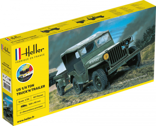 HELLER 57105 Starter Set - Jeep Willys z przyczepką - 1:35