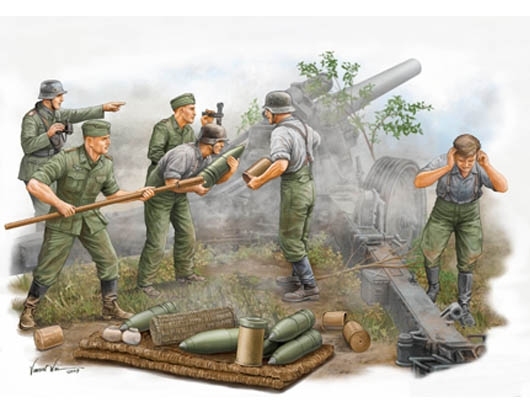 TRUMPETER 00425 Figurki - Niemieccy artylerzyści, obsługa haubicy polowej s.FH 18 - 1:35