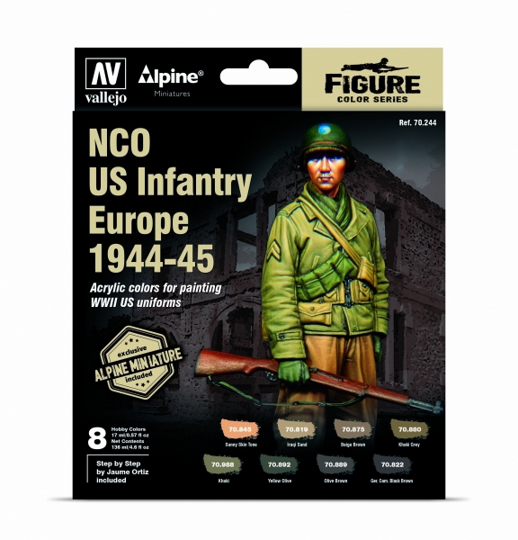 VALLEJO 70244 Figure Color Series 8 farb + figurka - Alpine NCO US Infantry Europe 1944-45