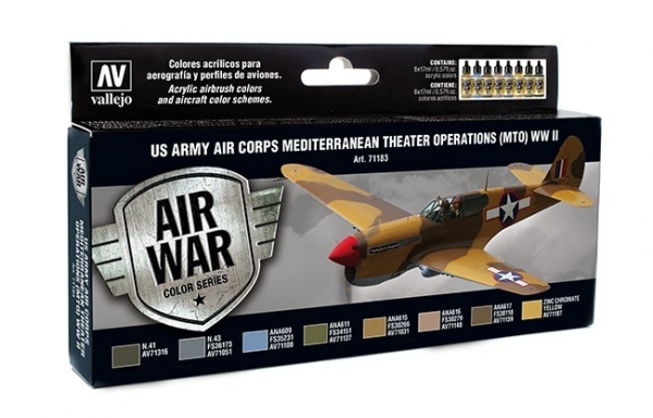 VALLEJO 71183 Zestaw Air War 8 farb - US Army Air Corps Mediterranean Theater Op. (MTO) WWII