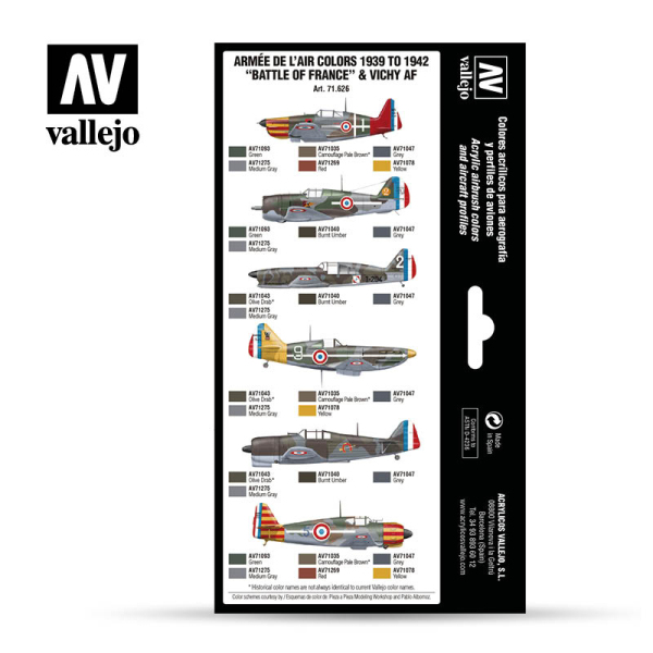 VALLEJO 71626 Zestaw Air War 8 farb - Armée De L'air Colors 1939-1942 Battle of France & Vichy AF