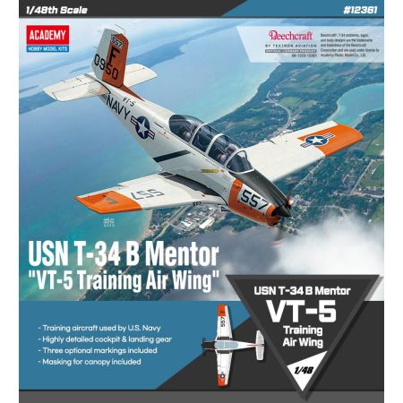 ACADEMY 12361 USN Beechcraft T-34B Mentor VT-5 Training Air Wing - 1:48