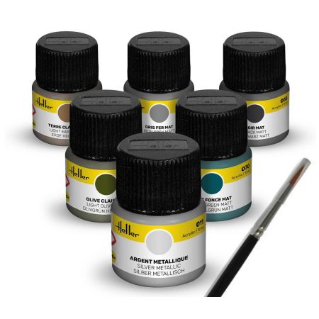 HELLER 9400 Acrylic Colour Set ”Military” 6 x 12 ml + Brush
