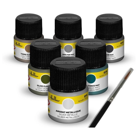 HELLER 9400 Acrylic Colour Set ”Military” 6 x 12 ml + Brush