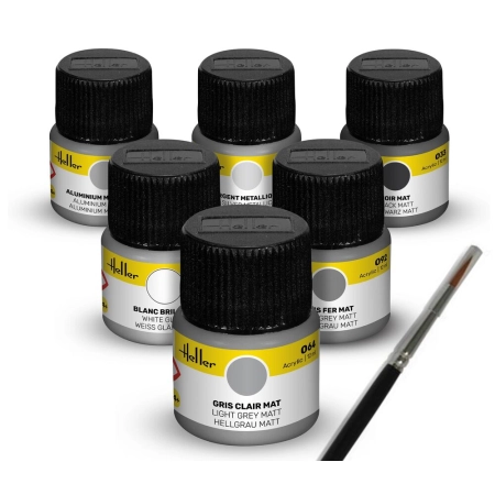 HELLER 9401 Acrylic Colour Set ”Civil Aircraft” 6 x 12 ml + Brush
