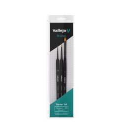 VALLEJO B03990 - Zest. pędzli - Precision - Starter Set (Round No.1, 3/0 Triangular Handle, Flat No.4, synthetics)