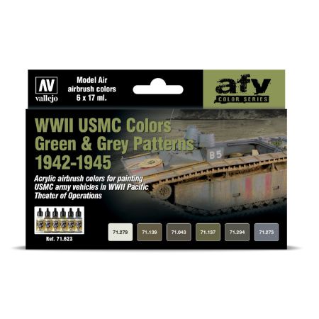 VALLEJO 71623 Zestaw Model Air 6 farb - WWII USMC Green & Grey Patterns 1942-1945