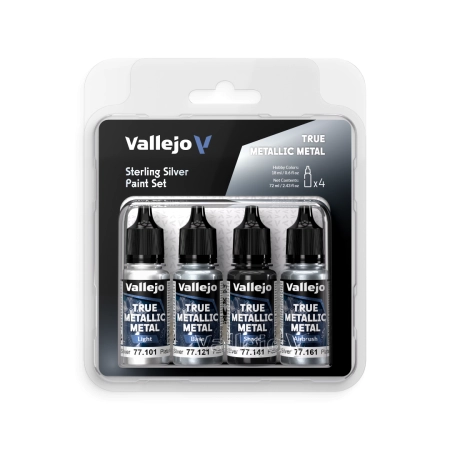 VALLEJO 77251 True Metallic Metal - Zestaw 4 farb - Sterling Silver