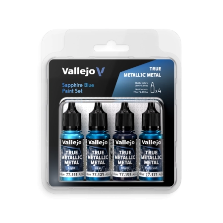 VALLEJO 77256 True Metallic Metal - Zestaw 4 farb - Sapphire Blue