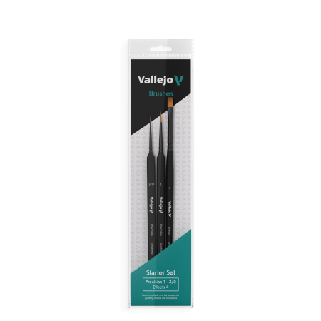 VALLEJO B03990 - Zest. pędzli - Precision - Starter Set (Round No.1, 3/0 Triangular Handle, Flat No.4, synthetics)