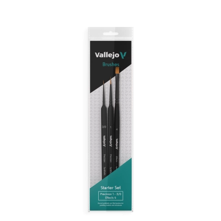 VALLEJO B03990 - Zest. pędzli - Precision - Starter Set (Round No.1, 3/0 Triangular Handle, Flat No.4, synthetics)