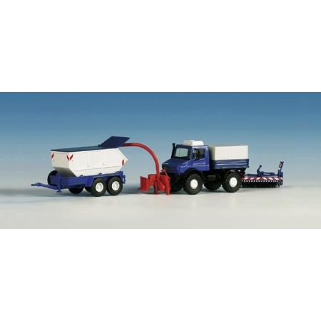 KIBRI 14984 H0 Unimog z rozdrabniarką do gałęzi i przyczepą