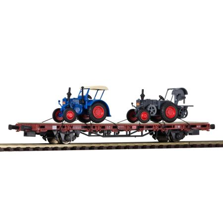 KIBRI 26252 H0 Model w gablotce - Wagon platforma z dwoma traktorami Lanz Bulldog
