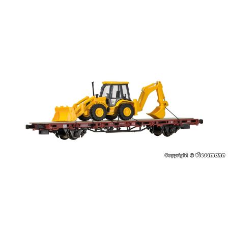 KIBRI 26260 H0 Model w gablotce - Wagon platforma z koparko-ładowarką JCB 4CX