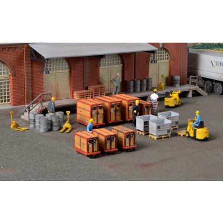 KIBRI 38647 H0 Akcesoria przemysłowe - beczki, wózki, palety, skrzynie