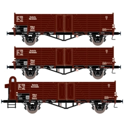 EXACT-TRAIN EX20150 Zestaw 3 wagonów towarowych odkrytych Villach Ommru, DRG, Ep. II