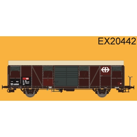 EXACT-TRAIN EX20442 Gbs Güterwagen mit Farbflächen, grossem und kleinem SBB- Emblem, Polyestherdach, Türen mit Sicken, SBB, Ep. VI