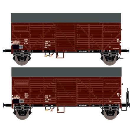 EXACT-TRAIN EX23643 2-er Set DR Bremen Guterwagen Braun mit Endfelddiagonale und DR Bremen Guterwagen Braun Endfeldiagonale mit Bremserbuhne, DR, Ep.
