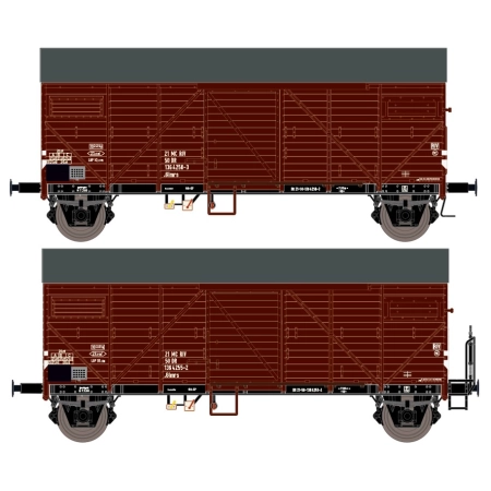 EXACT-TRAIN EX23643 2-er Set DR Bremen Guterwagen Braun mit Endfelddiagonale und DR Bremen Guterwagen Braun Endfeldiagonale mit Bremserbuhne, DR, Ep.