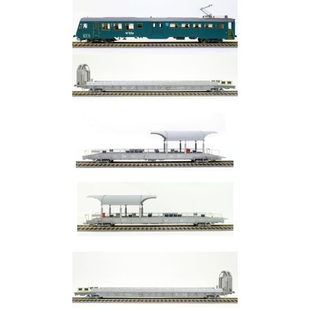 EXACT-TRAIN EX25000 5-er DC Grundset BLS Autoverladezug 1 Talbot (1x Steuerwagen BDt, 2xAuffahrwagenSdt und 2xRampenwagen Sdt) (exklusiv für KML und N