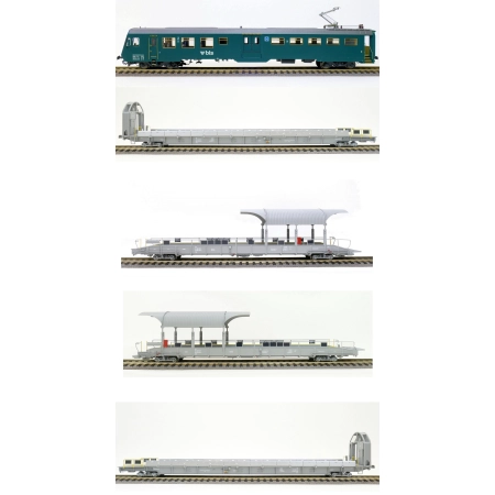 EXACT-TRAIN EX25000 5-er DC Grundset BLS Autoverladezug 1 Talbot (1x Steuerwagen BDt, 2xAuffahrwagenSdt und 2xRampenwagen Sdt) (exklusiv für KML und N