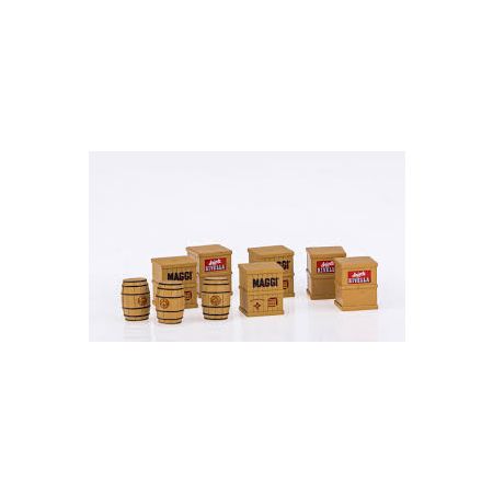 EXACT-TRAIN EX70000 H0 Zestaw - 9 ładunków z napisami (skrzynie, beczki skrzynki piwne)