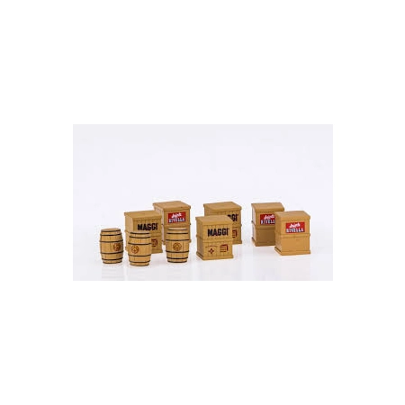 EXACT-TRAIN EX70000 H0 Zestaw - 9 ładunków z napisami (skrzynie, beczki skrzynki piwne)