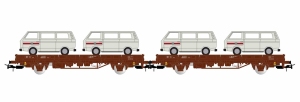 Dwa wagony platformy Kls z ładunkiem samochodów VW T2, DB, Ep. IV