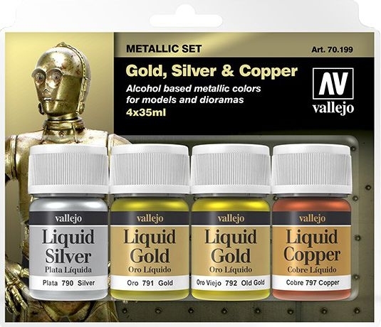VALLEJO 70199 Liquid Gold Zestaw 4 farb - Gold, Silver, Copper