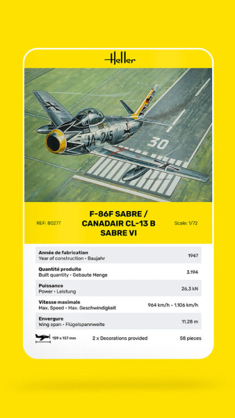 HELLER 80277 F-86F SABRE / CANADAIR CL-13 B SABRE VI - 1:72