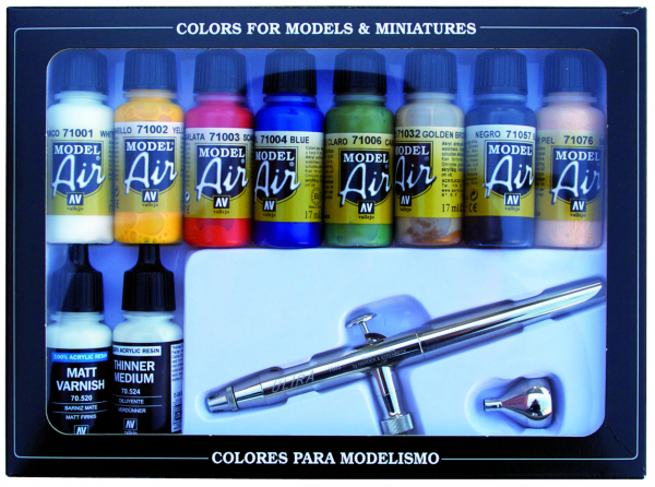 Vallejo 71167 Zestaw Model Air 10 farb - Basic Colors + Aerograf Ultra