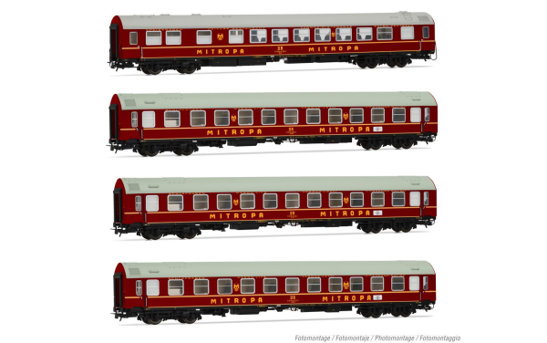 RIVAROSSI HR4379 H0 Zestaw 4 wagonów pasażerskich OSShD, typ B Tourex, (2x WLAB + WLABD + WR), DR, Ep. IV