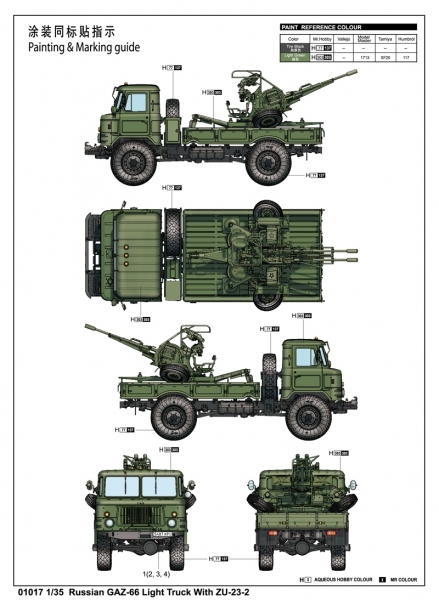 TRUMPETER 01017 Samochód ciężarowy GAZ-66 z armatą przeciwlotniczą ZU23-2 - 1:35